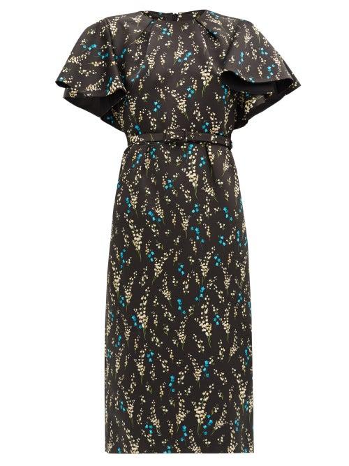 Matchesfashion.com Erdem - Gaia Willow Ditsy-print Silk Dress - Womens - Black Blue
