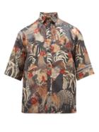 Matchesfashion.com Boramy Viguier - Rooster-print Short-sleeved Satin Shirt - Mens - Multi