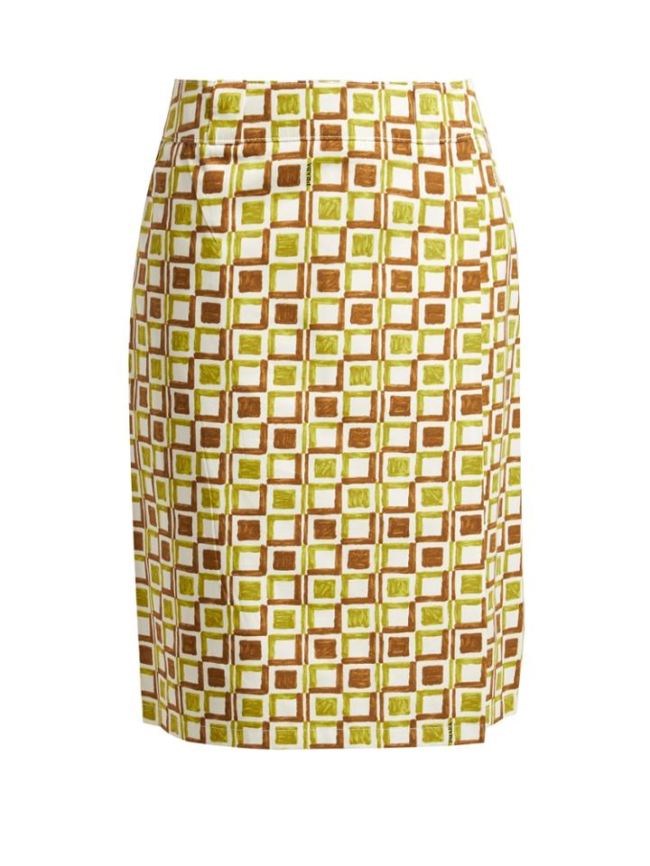 Prada Logo-patch Square-print Cotton Skirt