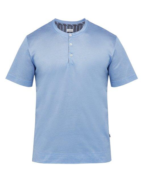 Matchesfashion.com Zimmerli - Short Sleeved Cotton Henley T Shirt - Mens - Light Blue