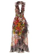 Matchesfashion.com Dundas - Ruffled Floral Silk-organza Dress - Womens - Black Multi