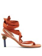 Matchesfashion.com Jacquemus - Capri Mismatched Heel Suede Sandals - Womens - Orange