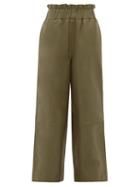 Matchesfashion.com Ganni - Leather Wide-leg Trousers - Womens - Khaki