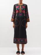 Vita Kin - Tender Floral-jacquard Linen Dress - Womens - Navy Multi