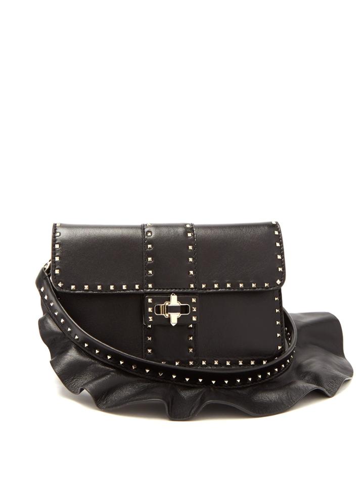 Valentino Rockstud Ruffle-strap Cross-body Leather Bag