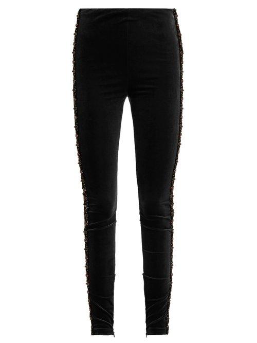 Matchesfashion.com Koch - Bead Embellished Velvet Leggings - Womens - Black