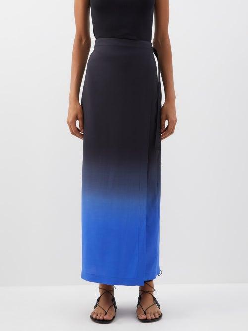 The Row - Olina Ombr Silk-shantung Wrap Skirt - Womens - Black Blue
