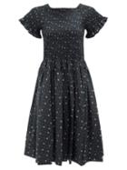 Matchesfashion.com Molly Goddard - Tilly Hand-smocked Floral-print Cotton Dress - Womens - Black Print
