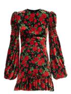 Matchesfashion.com The Vampire's Wife - The Runaway Rose-print Velvet Mini Dress - Womens - Black Red