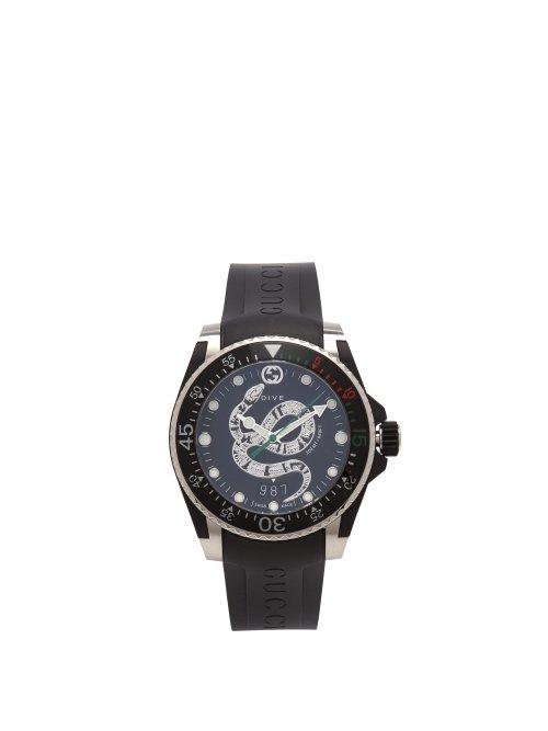 Matchesfashion.com Gucci - Dive Kingsnake Stainless Steel Watch - Mens - Black Silver
