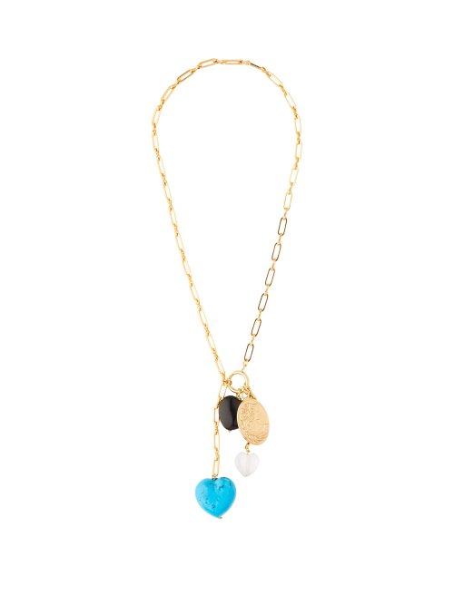 Matchesfashion.com Timeless Pearly - Stone & Charm Drop Gold Plated Necklace - Womens - Blue
