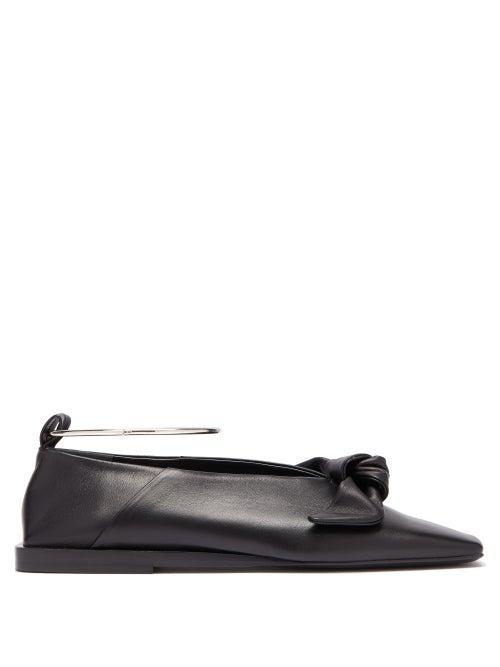 Matchesfashion.com Jil Sander - Bow Ankle-bracelet Leather Ballet Flats - Womens - Black