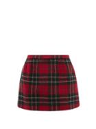 Ladies Rtw Redvalentino - Wool-tartan Mini Skirt - Womens - Red Print