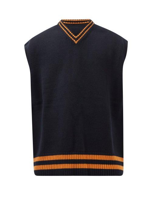 Maison Margiela - V-neck Wool Sweater Vest - Mens - Navy