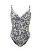 Matteau - Plunge Floral-print Recycled-fibre Swimsuit - Womens - Navy Floral