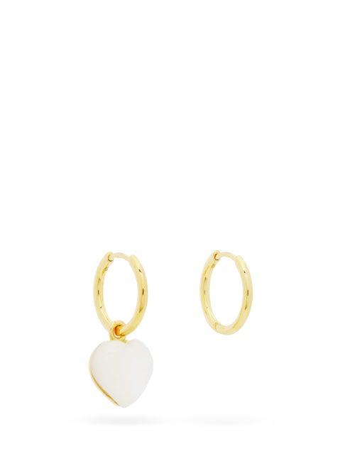 Matchesfashion.com Theodora Warre - Mismatched Mother-of-pearl Hoop Earrings - Womens - Gold