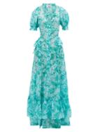 Matchesfashion.com Evi Grintela - Tuberose Ruffled Cotton-voile Dress - Womens - Blue Print