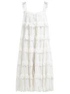 Matchesfashion.com Innika Choo - Iva Biigdres Tiered Cotton Midi Dress - Womens - White