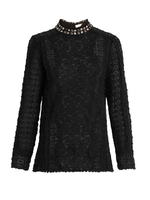 Rebecca Taylor Embellished-collar Floral-lace Blouse