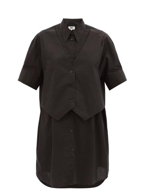 Ladies Rtw Mm6 Maison Margiela - Waistcoat-panel Cotton-poplin Shirt Dress - Womens - Black