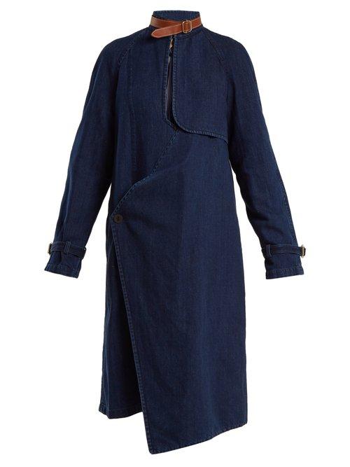 Matchesfashion.com Jw Anderson - Asymmetric Neck Strap Denim Coat - Womens - Indigo