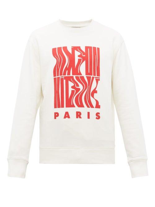 Matchesfashion.com Maison Kitsun - Logo Print Cotton Sweatshirt - Mens - White