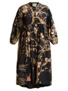 By Walid Chantal Cherry Blossom-print Silk Dress