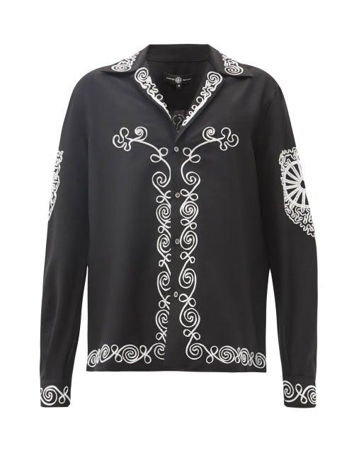 Matchesfashion.com Edward Crutchley - Tape-embroidered Wool-blend Twill Shirt - Mens - Black