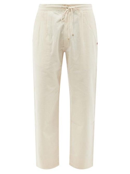 Pro - Logo-appliqu Pleated Cotton-canvas Trousers - Mens - Cream