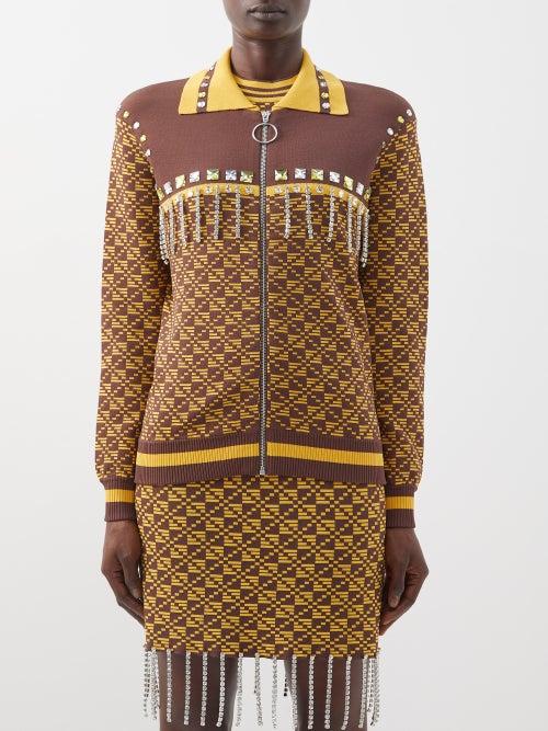 Dodo Bar Or - Ryo Crystal-embellished Geometric-jacquard Jacket - Womens - Brown Multi