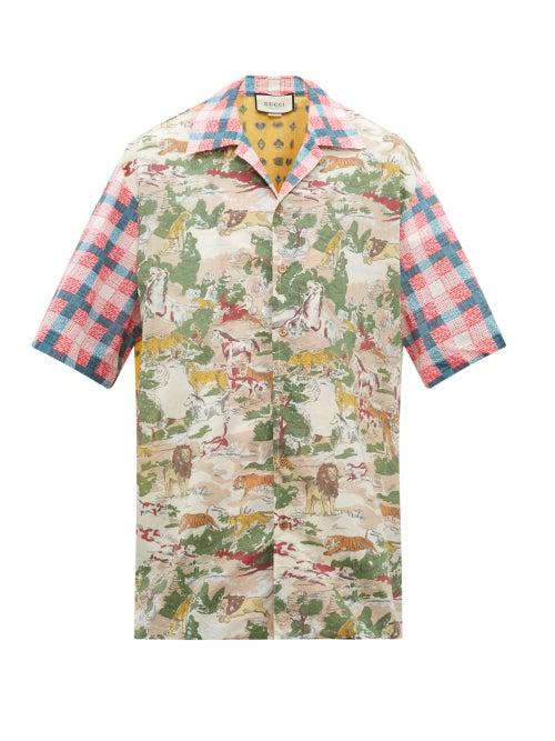 Matchesfashion.com Gucci - Oversized Wild Animal Print Cotton Bowling Shirt - Mens - Multi