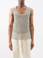 Bode - Beaded Crochet Cotton Tank Top - Mens - Cream