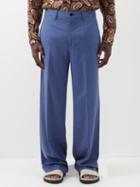 Etro - Flat-front Lyocell-blend Twill Wide-leg Trousers - Mens - Blue