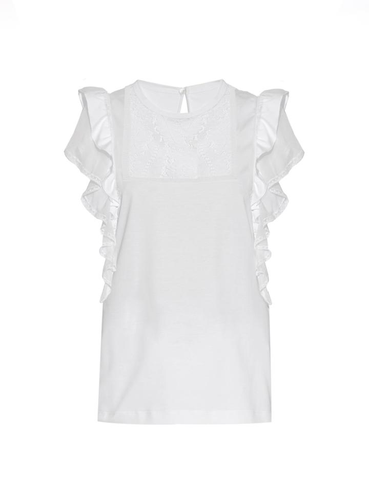 No. 21 Ruffle-trimmed Lace Cotton-jersey Top