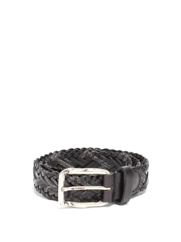 Etro Woven Melange-knit And Leather Belt