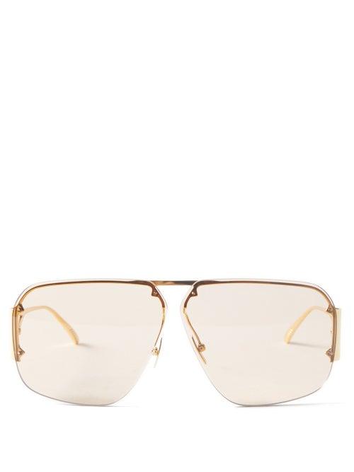 Bottega Eyewear - Aviator Metal Sunglasses - Mens - Gold Brown