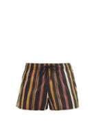 Matchesfashion.com Commas - Drawstring Painted Stripe-print Swim Shorts - Mens - Black Multi