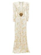 Matchesfashion.com Dundas - Plunge-neckline Leaf-jacquard Silk-crepe Gown - Womens - White