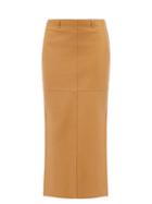 Ladies Rtw Petar Petrov - Rubi Side-slit Leather Midi Skirt - Womens - Camel