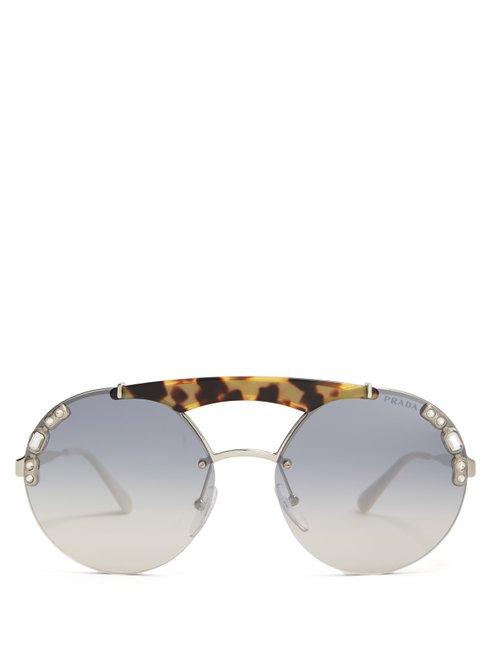 Matchesfashion.com Prada Eyewear - Embellished Round Frame Metal Sunglasses - Womens - Silver
