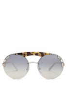 Matchesfashion.com Prada Eyewear - Embellished Round Frame Metal Sunglasses - Womens - Silver