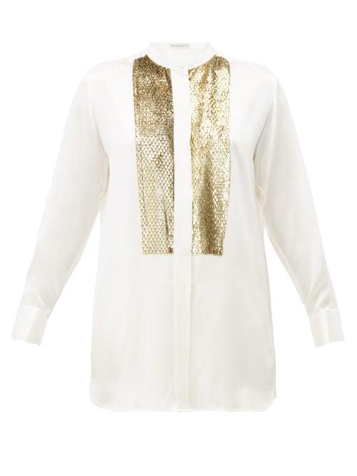 Matchesfashion.com Etro - Surrey Lam Yoke Silk Charmeuse Blouse - Womens - White Multi