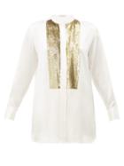 Matchesfashion.com Etro - Surrey Lam Yoke Silk Charmeuse Blouse - Womens - White Multi