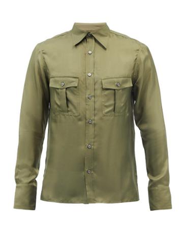 73 London - Flap-pocket Silk-twill Shirt - Mens - Khaki