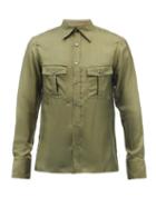 73 London - Flap-pocket Silk-twill Shirt - Mens - Khaki