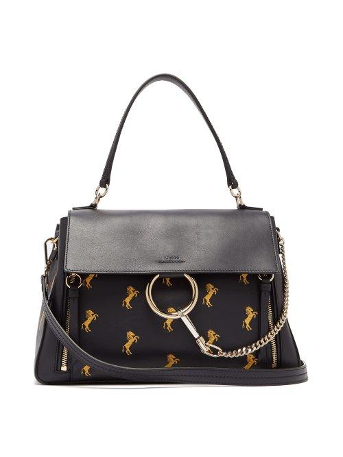 Matchesfashion.com Chlo - Faye Little Horses Embroidered Leather Bag - Womens - Navy Multi
