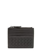 Matchesfashion.com Bottega Veneta - Intrecciato Leather Zip Top Cardholder - Womens - Black