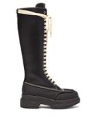 Matchesfashion.com Mm6 Maison Margiela - Layered Sole Lace Up Knee High Leather Boots - Womens - Black