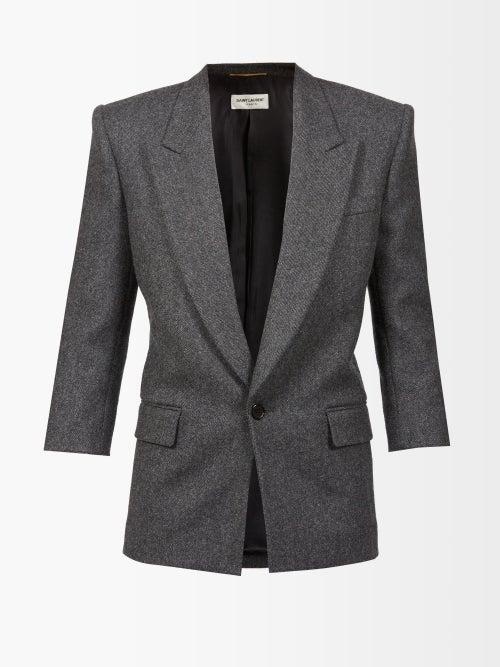 Saint Laurent - Cropped-sleeve Twill Blazer - Womens - Dark Grey