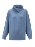 Matchesfashion.com Brunello Cucinelli - Foldover-neck Ribbed Cashmere Sweater - Womens - Blue